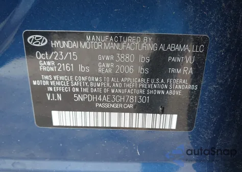 2016 Hyundai Elantra Se z USA, uszkodzony, nr VIN 5NPDH4AE3GH781301